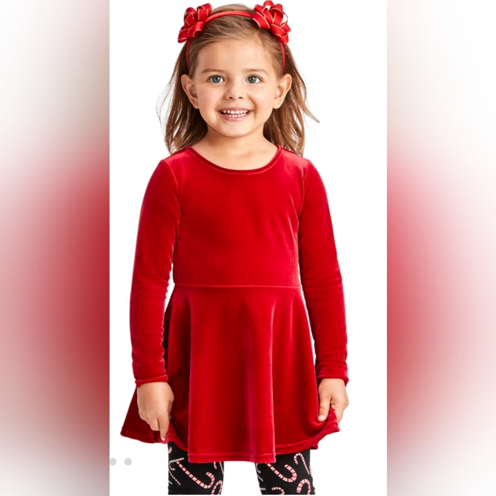 Red Velvet Girls Long Sleeve Dress